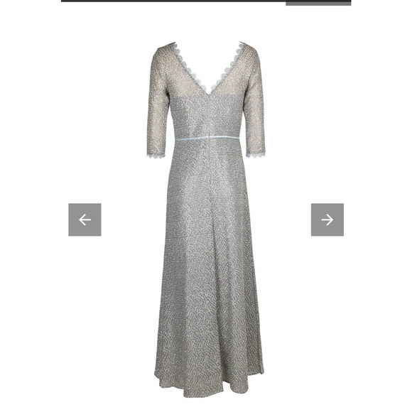 NWT JS Collections Metallic Scalloped Evening Dress maxi Long Sleeves Size 8 - Picture 2 of 9